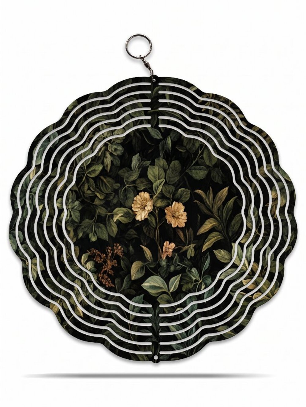10" Leafy Greenery Kinetic Wind Spinner - Botanical Metal Hanging Yard Decor